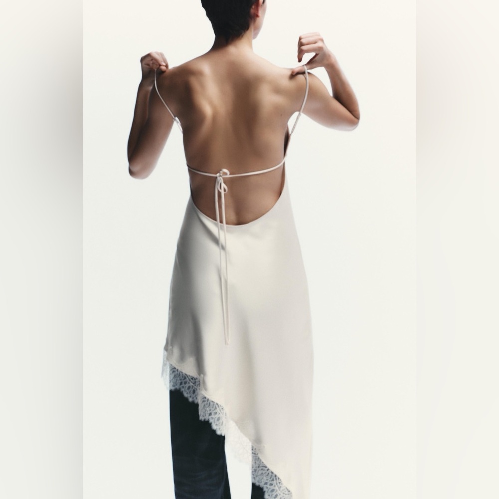 Zara Satin Lace Trimmed Slip Dress in Champagne and Ivory - Picture 6 of 10